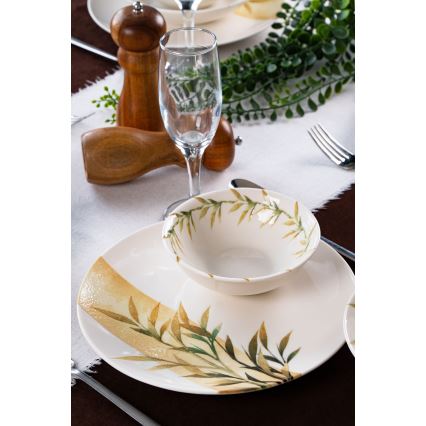 Service de table 18 pièces en porcelaine blanche/verte/jaune