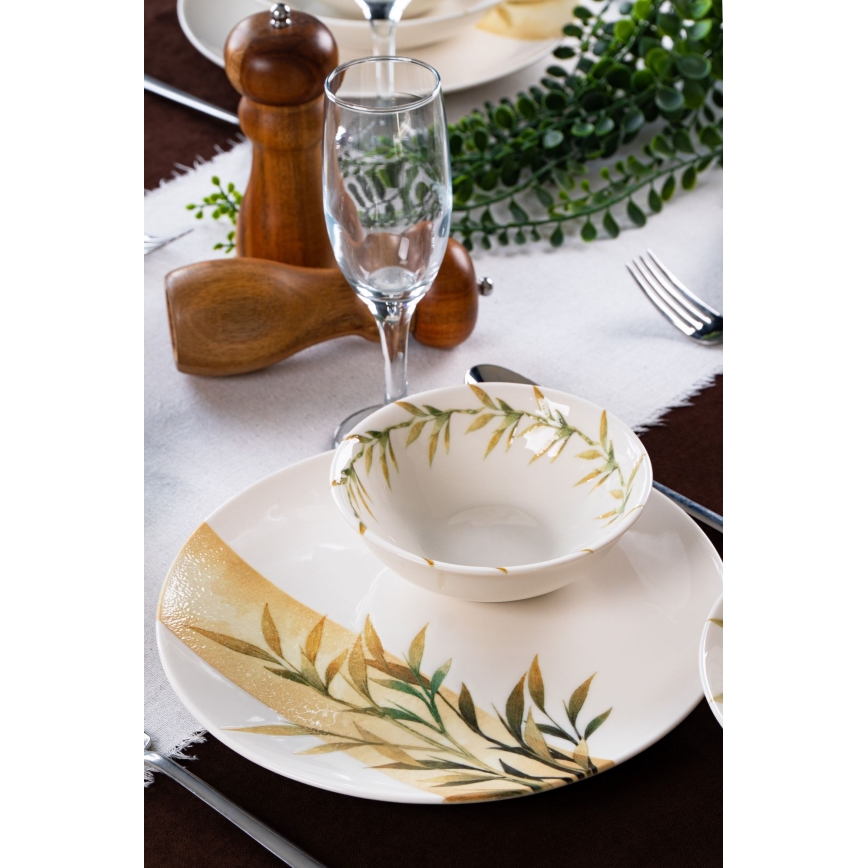 Service de table 18 pièces en porcelaine blanche/verte/jaune