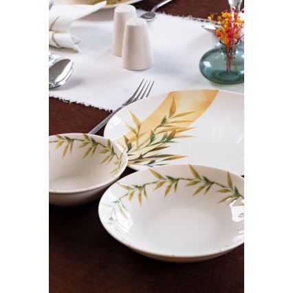 Service de table 18 pièces en porcelaine blanche/verte/jaune