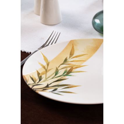 Service de table 18 pièces en porcelaine blanche/verte/jaune
