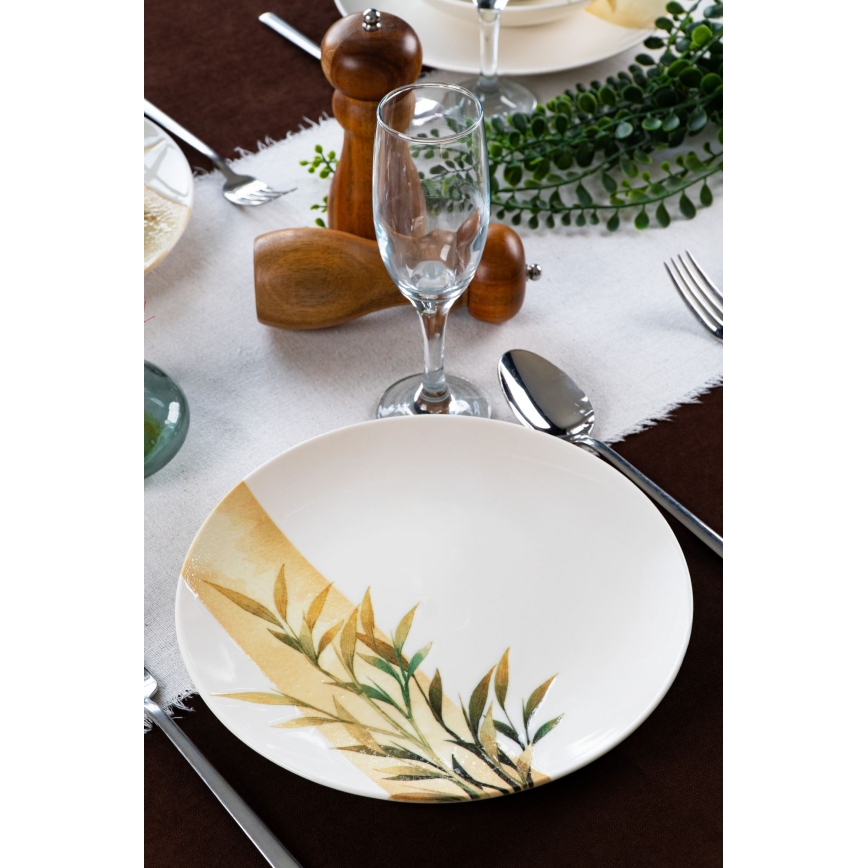 Service de table 18 pièces en porcelaine blanche/verte/jaune