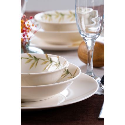 Service de table 18 pièces en porcelaine blanche/verte/jaune