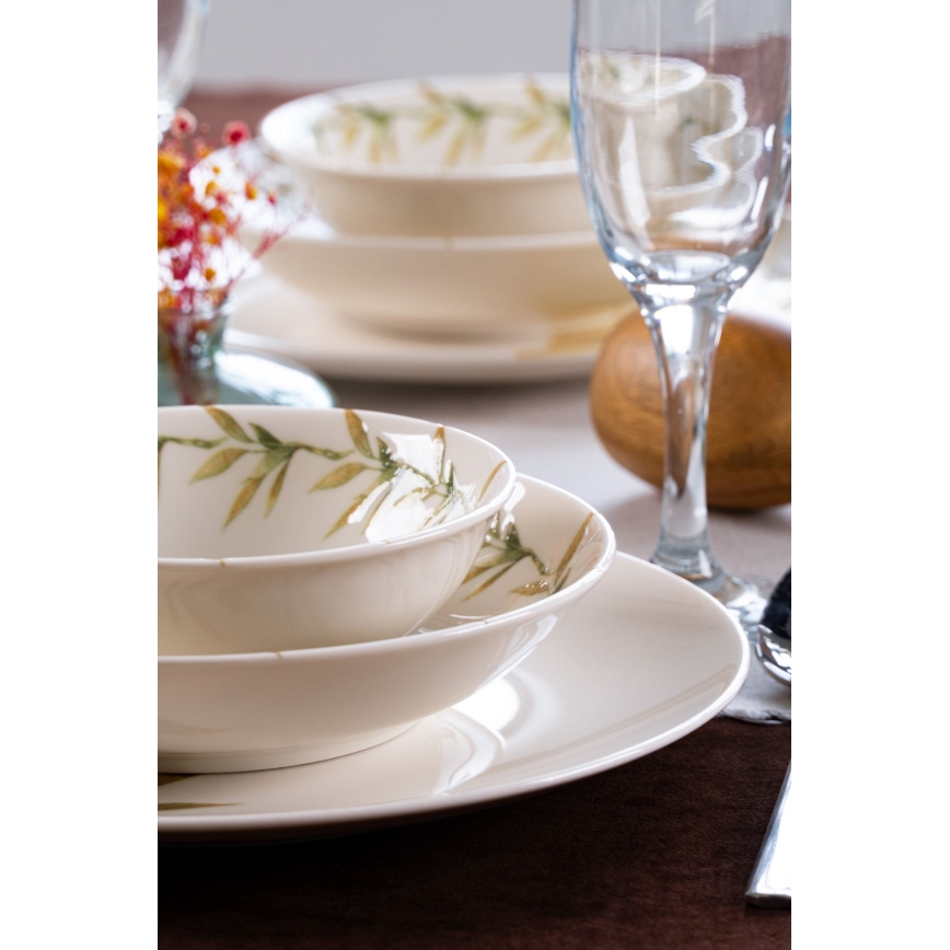 Service de table 18 pièces en porcelaine blanche/verte/jaune