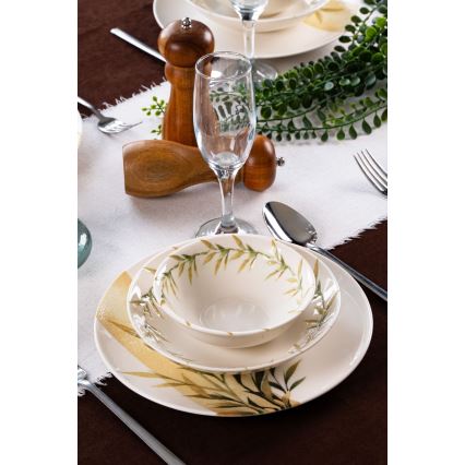 Service de table 18 pièces en porcelaine blanche/verte/jaune