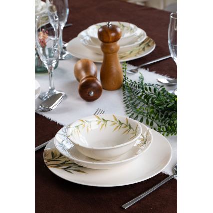 Service de table 18 pièces en porcelaine blanche/verte/jaune