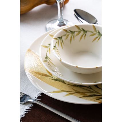 Service de table 18 pièces en porcelaine blanche/verte/jaune