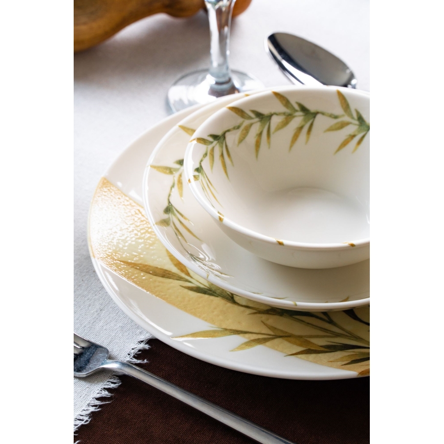 Service de table 18 pièces en porcelaine blanche/verte/jaune