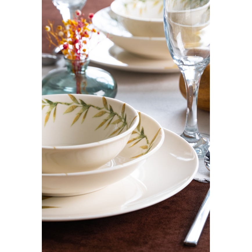 Service de table 18 pièces en porcelaine blanche/verte/jaune