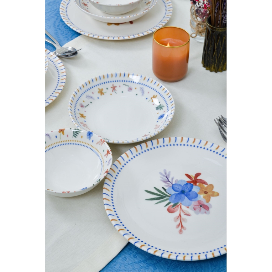 Service de table 18 pièces multicolore en porcelaine