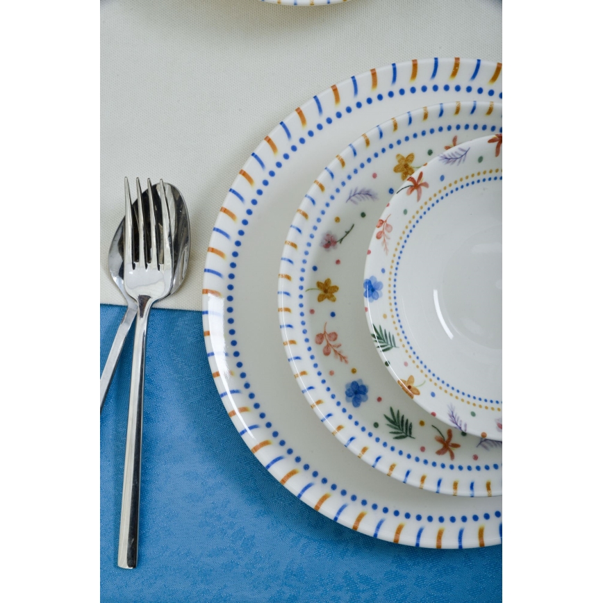 Service de table 18 pièces multicolore en porcelaine