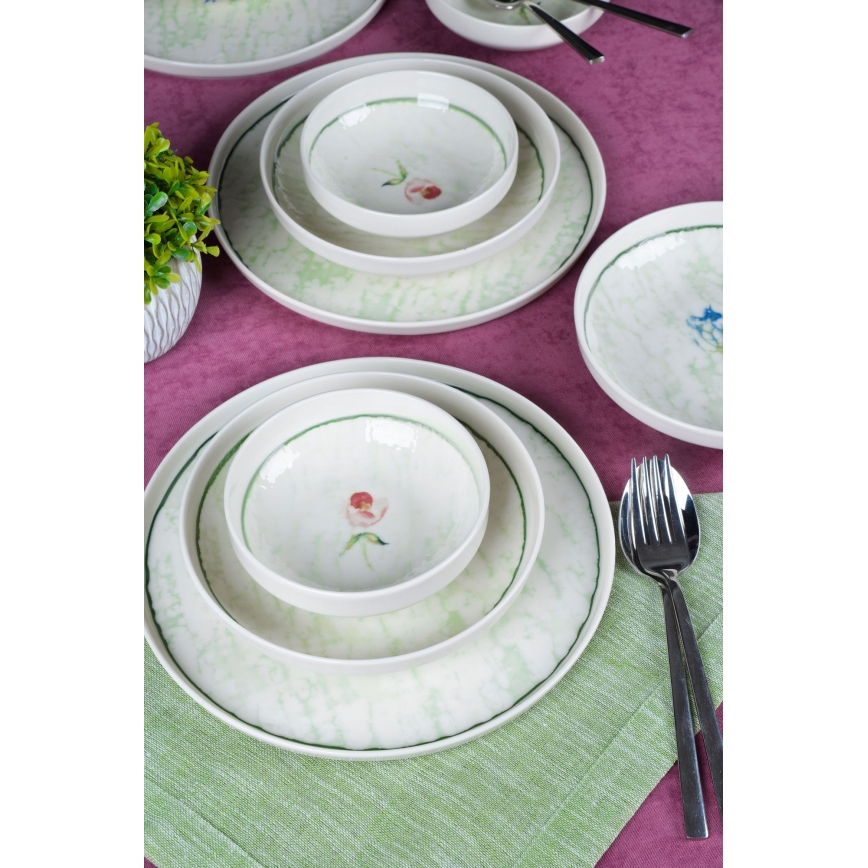 Service de table 18 pièces vert/porcelaine