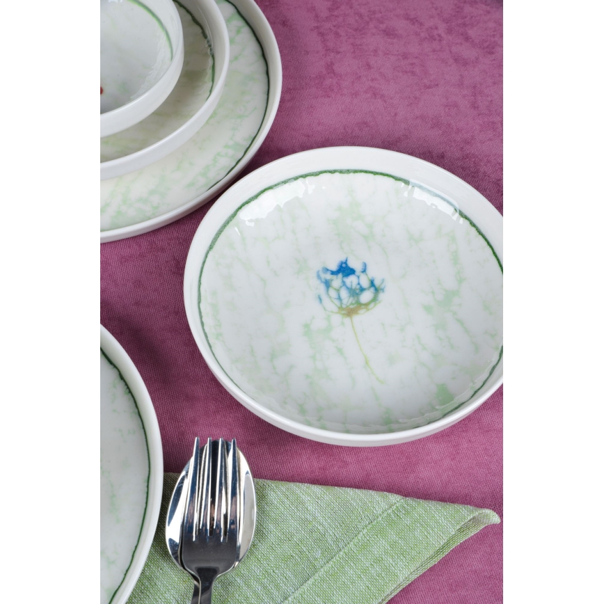 Service de table 18 pièces vert/porcelaine