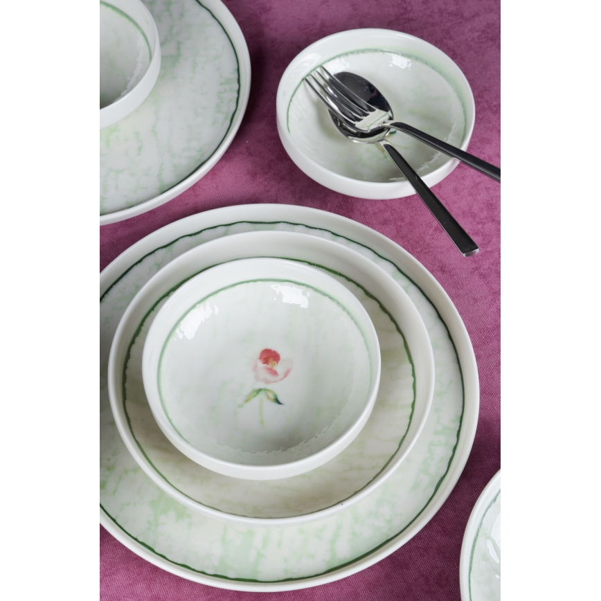 Service de table 18 pièces vert/porcelaine