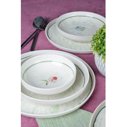 Service de table 18 pièces vert/porcelaine