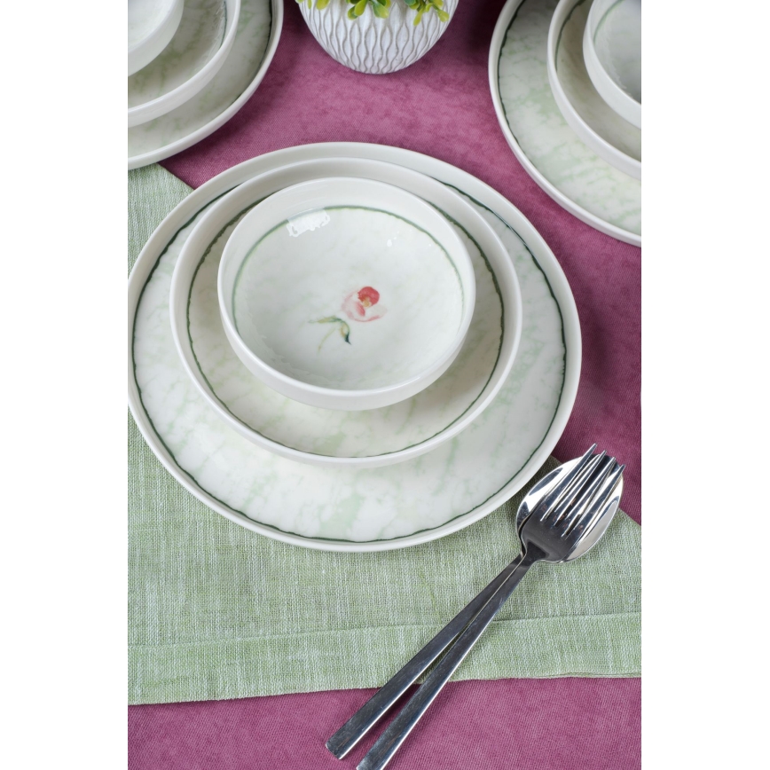 Service de table 18 pièces vert/porcelaine