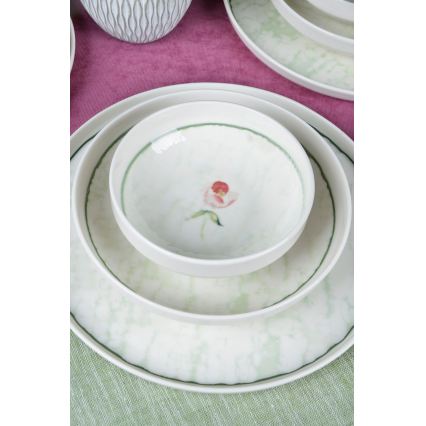 Service de table 18 pièces vert/porcelaine