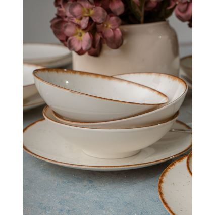 Service de table 24 pièces beige/marron en porcelaine