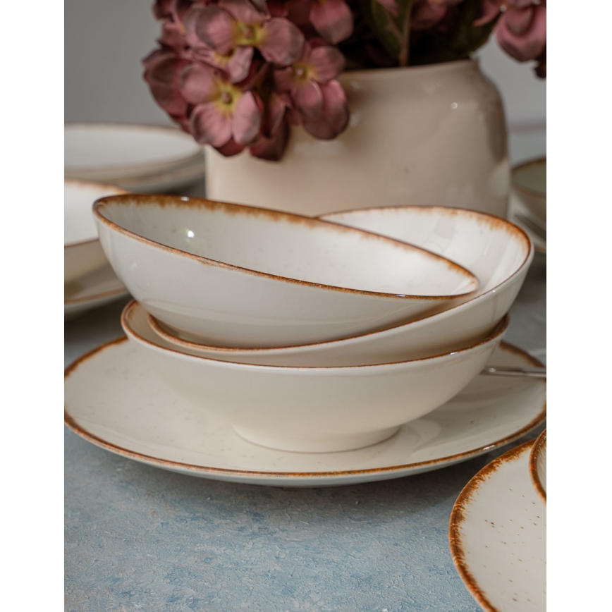 Service de table 24 pièces beige/marron en porcelaine