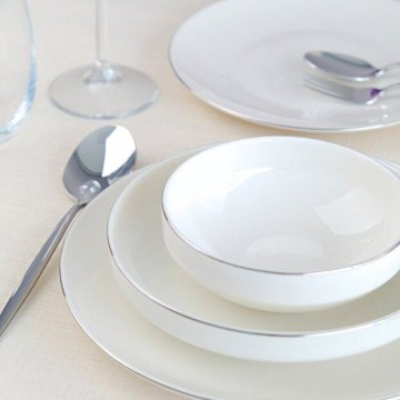 Service de table 24 pièces blanc/argent/porcelaine