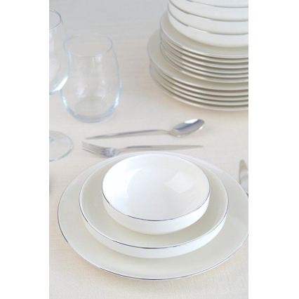 Service de table 24 pièces blanc/argent/porcelaine