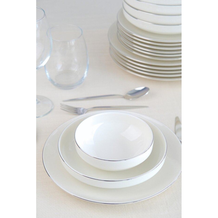 Service de table 24 pièces blanc/argent/porcelaine