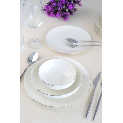 Service de table 24 pièces blanc/argent/porcelaine