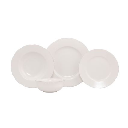 Service de table 24 pièces, blanc/argenté, en porcelaine