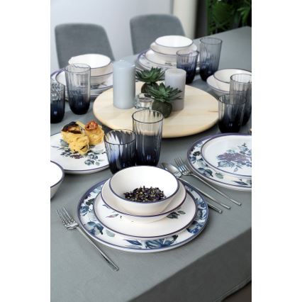 Service de table 24 pièces blanc/bleu/céramique