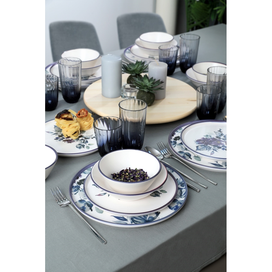 Service de table 24 pièces blanc/bleu/céramique