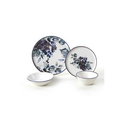 Service de table 24 pièces blanc/bleu/céramique