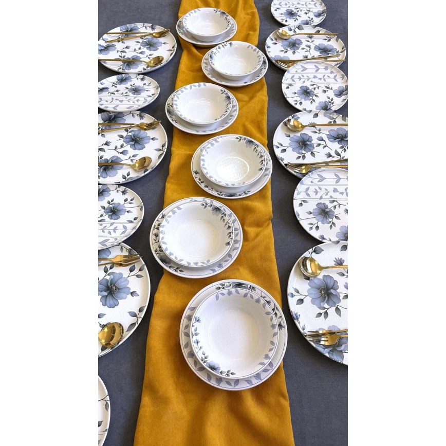 Service de table 24 pièces blanc/bleu/céramique