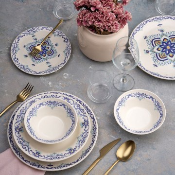 Service de table 24 pièces blanc/bleu/céramique