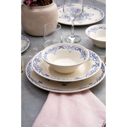 Service de table 24 pièces blanc/bleu/céramique