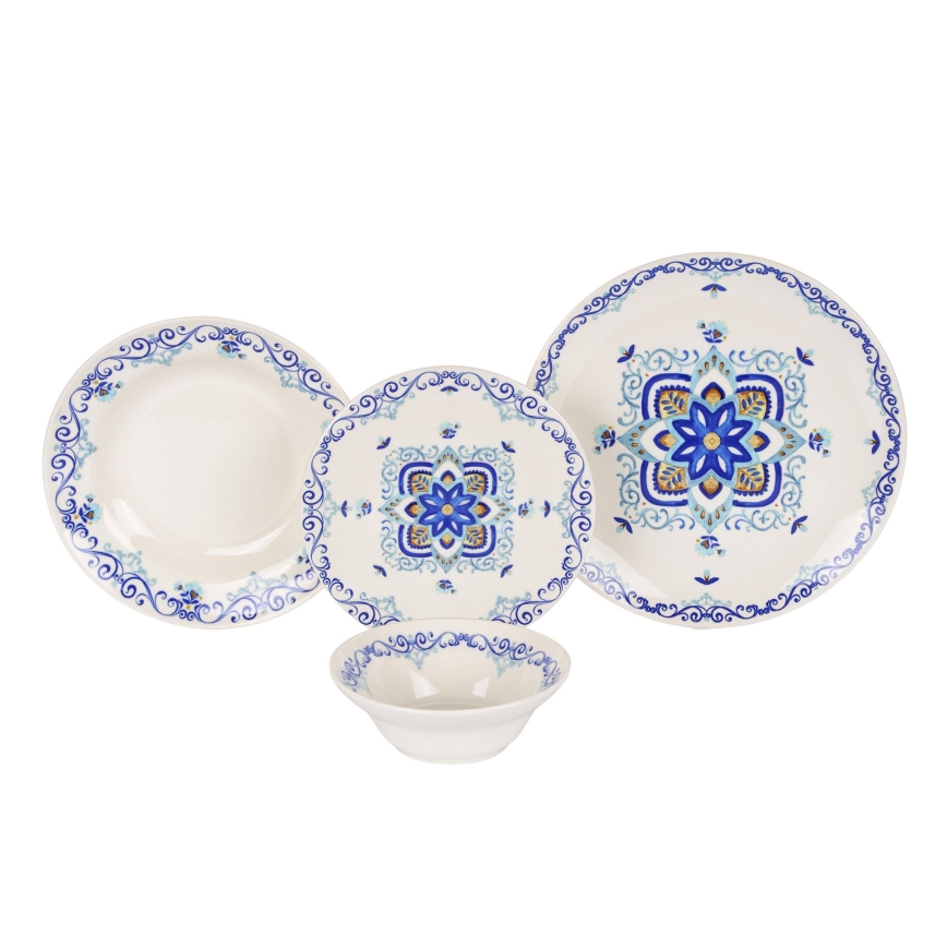 Service de table 24 pièces blanc/bleu/céramique