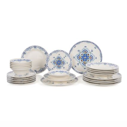 Service de table 24 pièces blanc/bleu/céramique