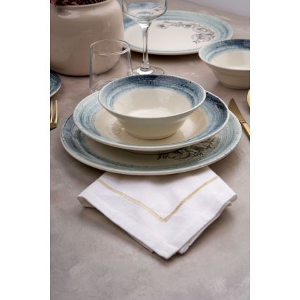 Service de table 24 pièces, blanc/bleu, en céramique