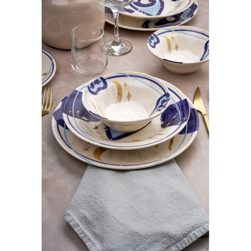 Service de table 24 pièces blanc/bleu en céramique