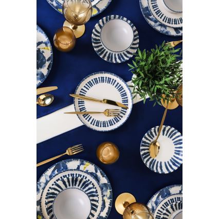 Service de table 24 pièces, blanc/bleu, en grès