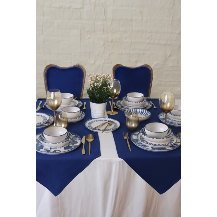 Service de table 24 pièces, blanc/bleu, en grès