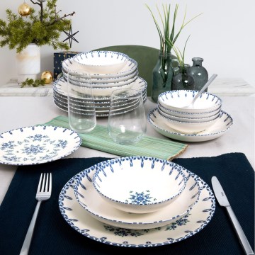 Service de table 24 pièces blanc/bleu/porcelaine