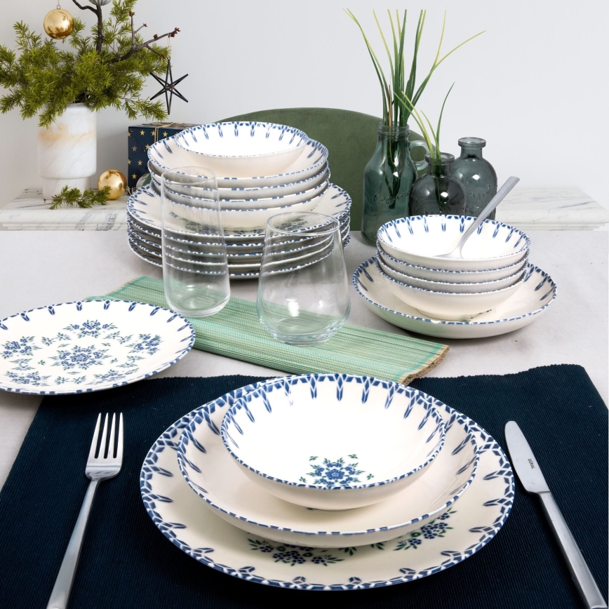 Service de table 24 pièces blanc/bleu/porcelaine