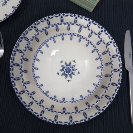 Service de table 24 pièces blanc/bleu/porcelaine