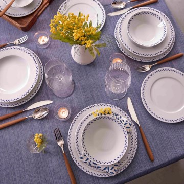 Service de table 24 pièces blanc/bleu/porcelaine