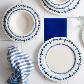 Service de table 24 pièces blanc/bleu/porcelaine