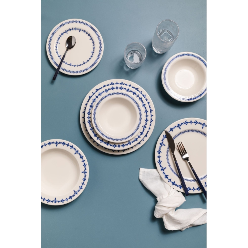 Service de table 24 pièces blanc/bleu/porcelaine