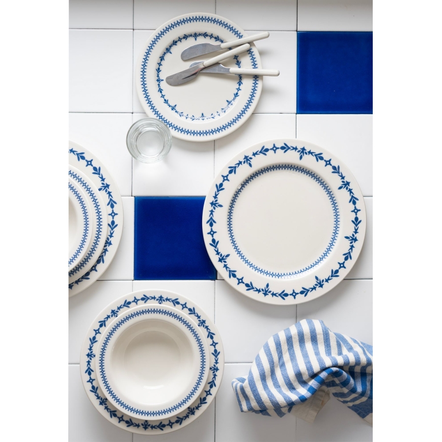 Service de table 24 pièces blanc/bleu/porcelaine
