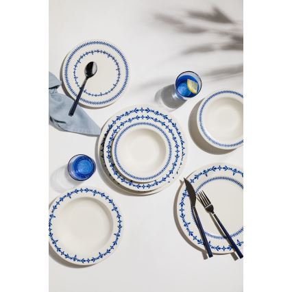 Service de table 24 pièces blanc/bleu/porcelaine