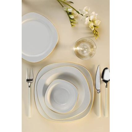 Service de table 24 pièces, blanc/doré, en porcelaine