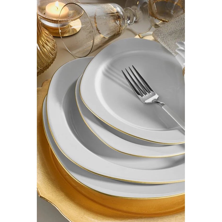 Service de table 24 pièces, blanc/doré, en porcelaine