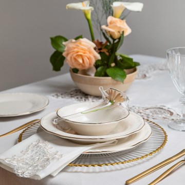 Service de table 24 pièces blanc/doré/porcelaine